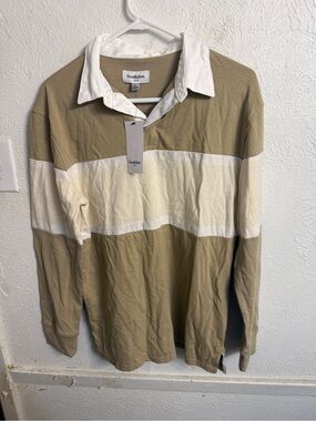Goodfellow & Co Men's Long-Sleeve Rugby Shirt - Khaki and White